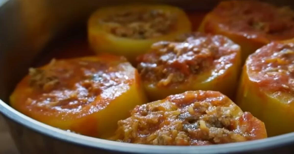 plnena paprika, paradajkova stav omacka paprika v omacke